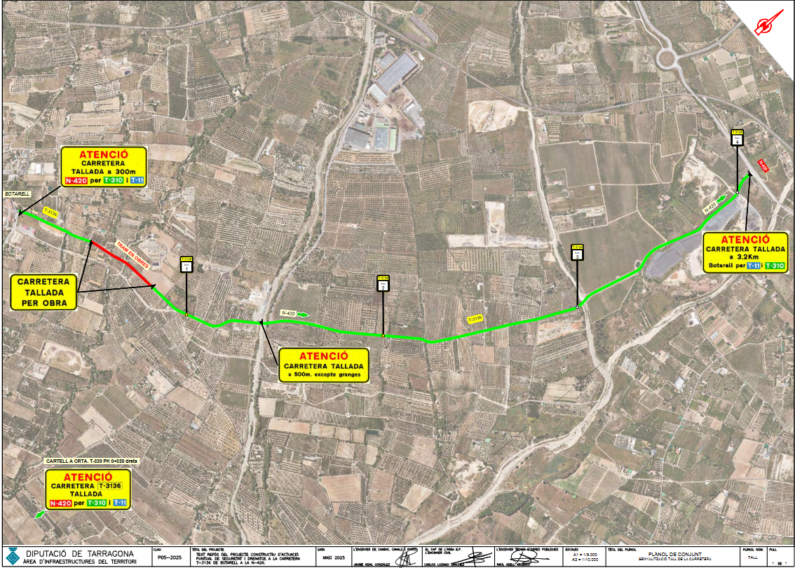 Plano del corte de la T 3136 de Botarell a la N 420