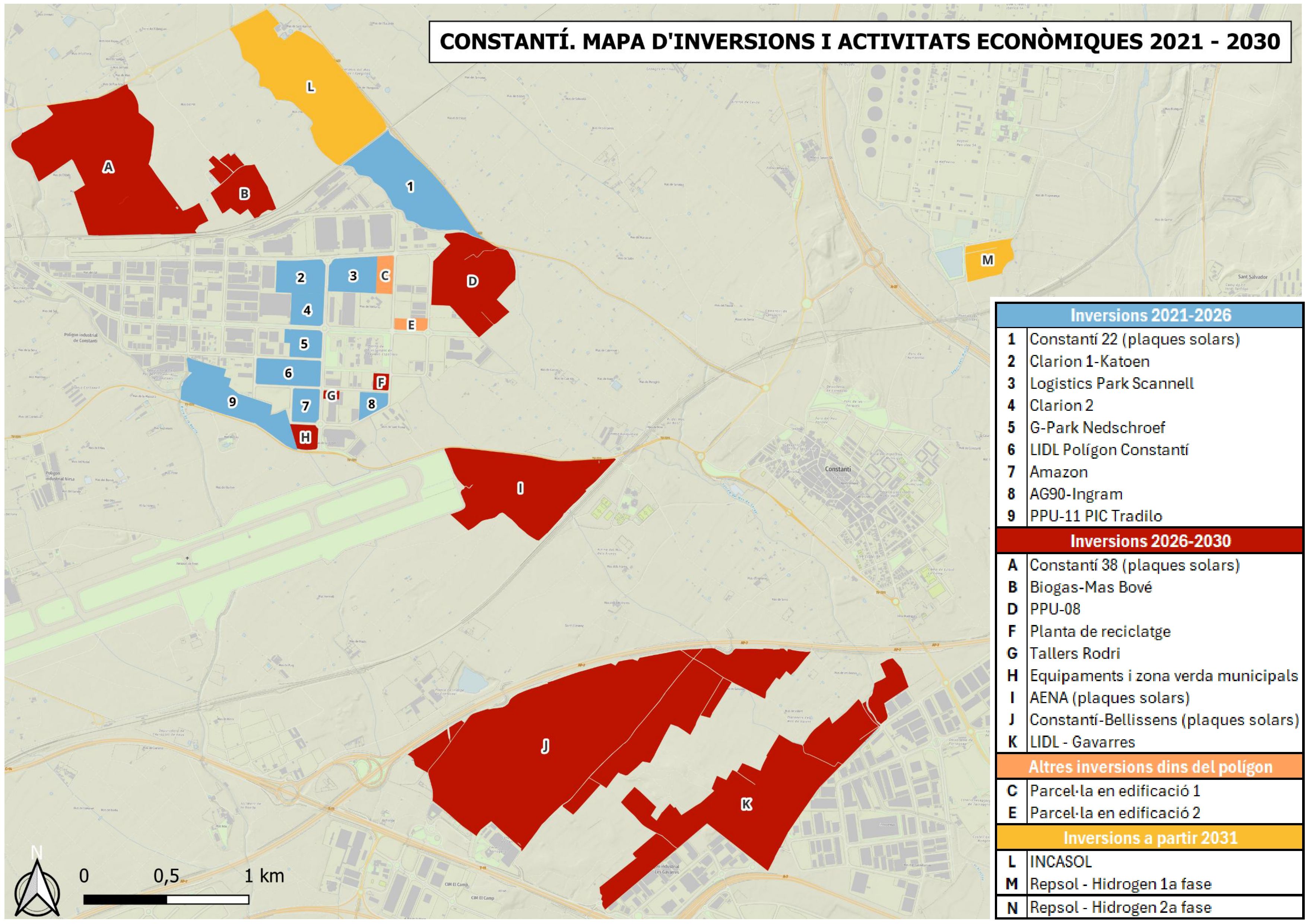 Mapa de les inversions planificades entre 2026 i 2031 a Constantí