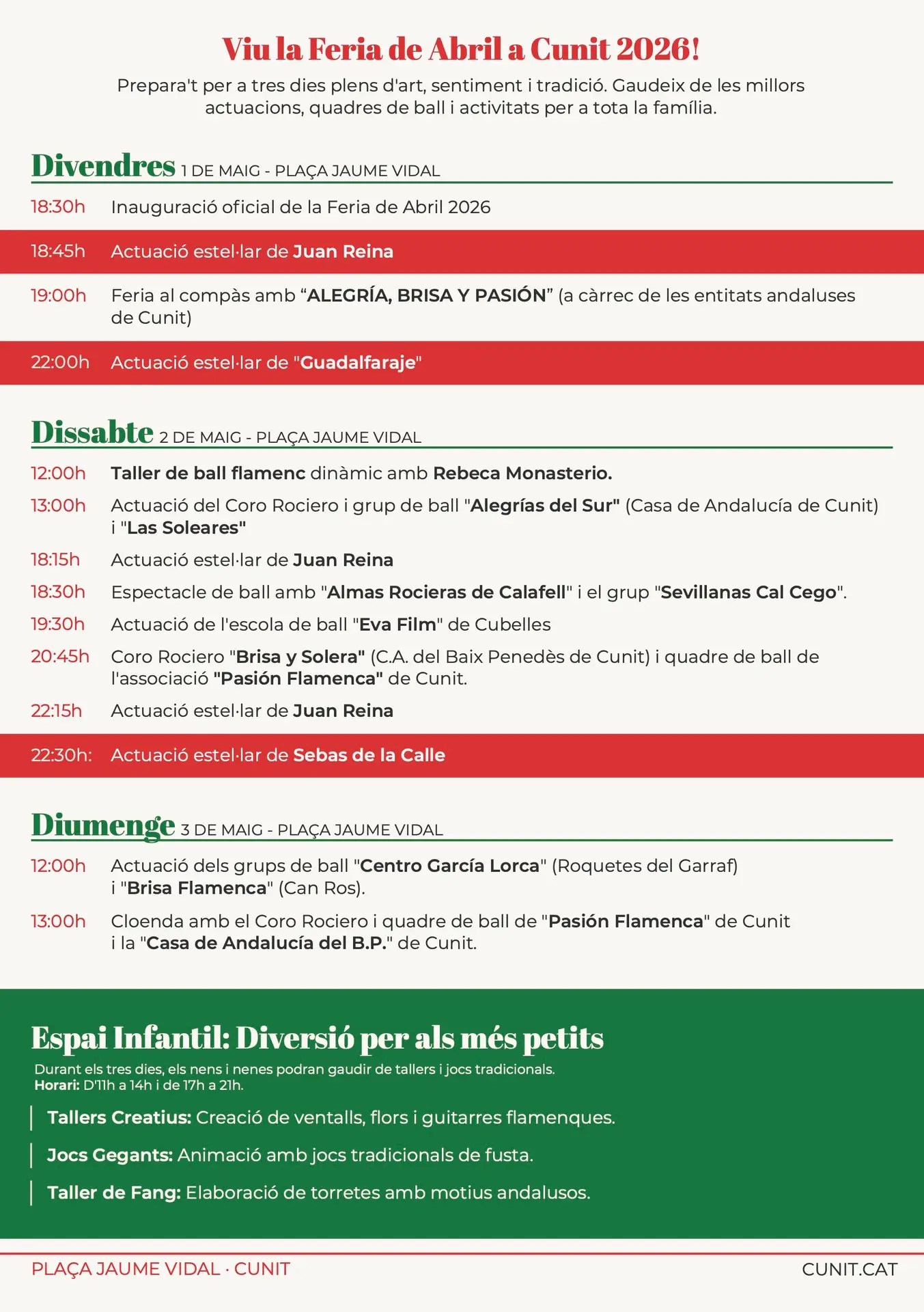 Programació Feria de Abril de Cunit 2026