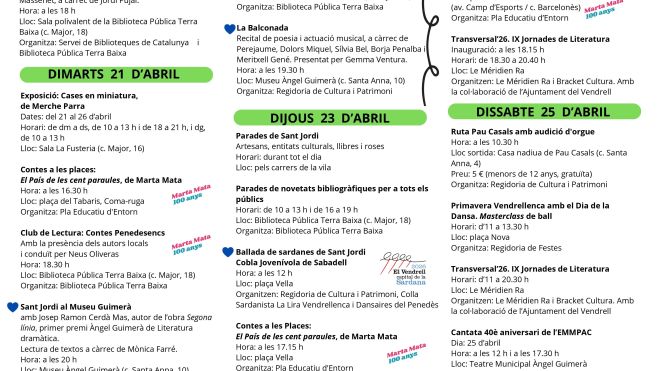 Actes Sant Jordi El Vendrell 2026 agenda page 0001