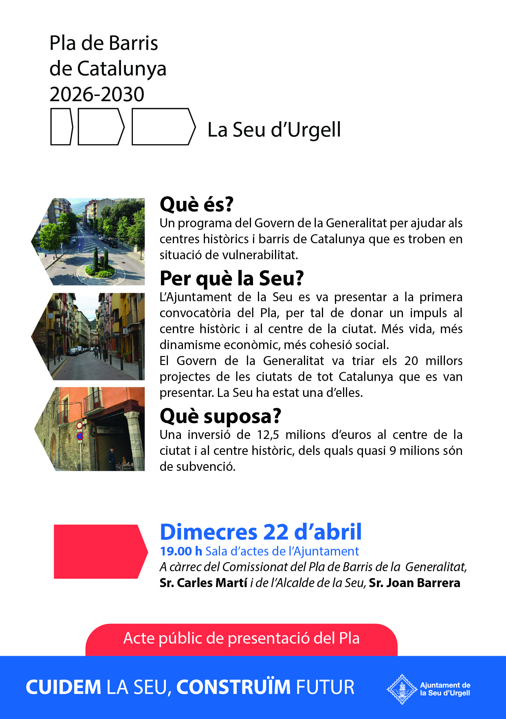 Fulletó informatiu del Pla de Barris 2026 2030 a la Seu d'Urgell