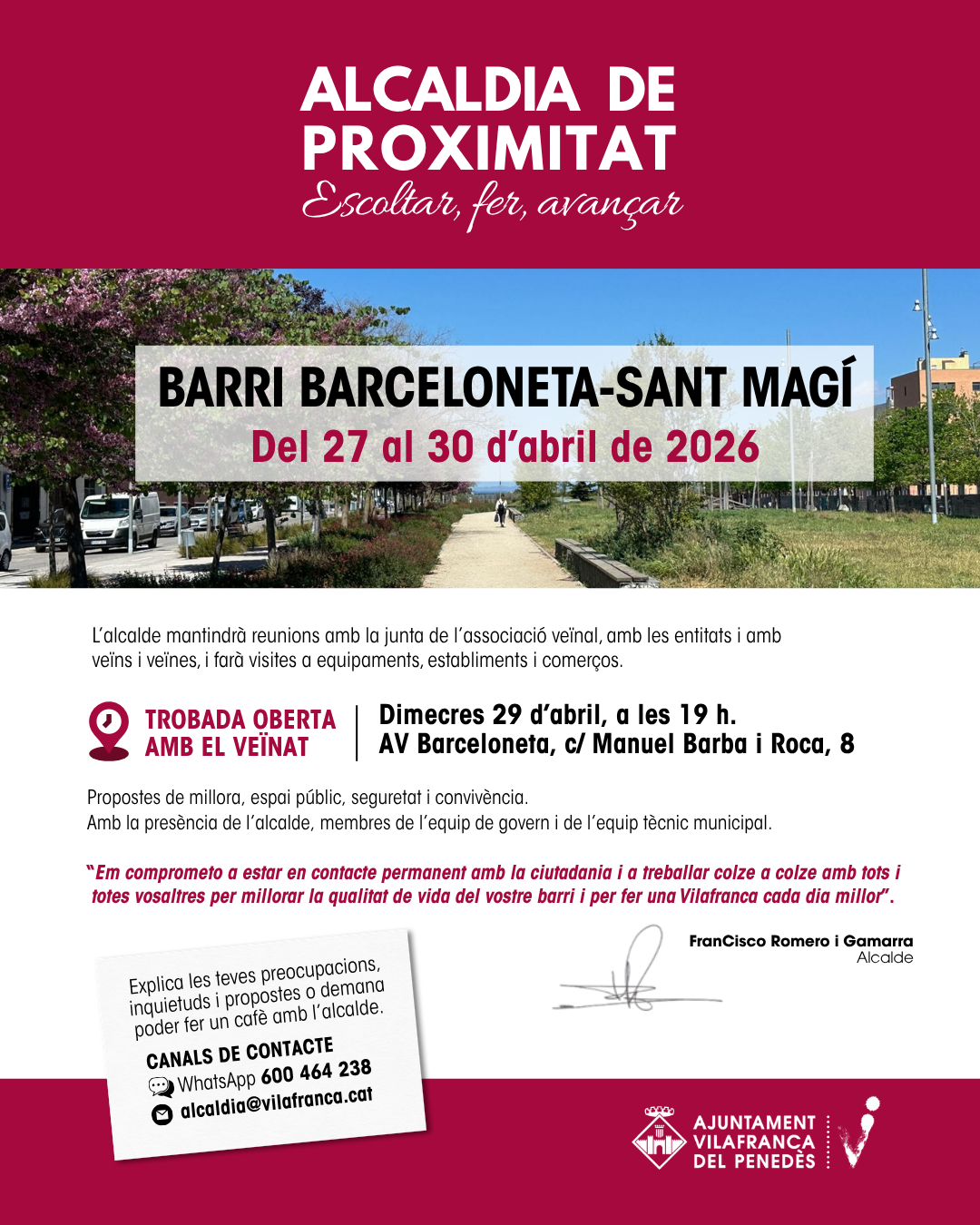 L'alcaldia de Proximitat de Vilafranca del Penedès torna al barri Barceloneta Sant Magí