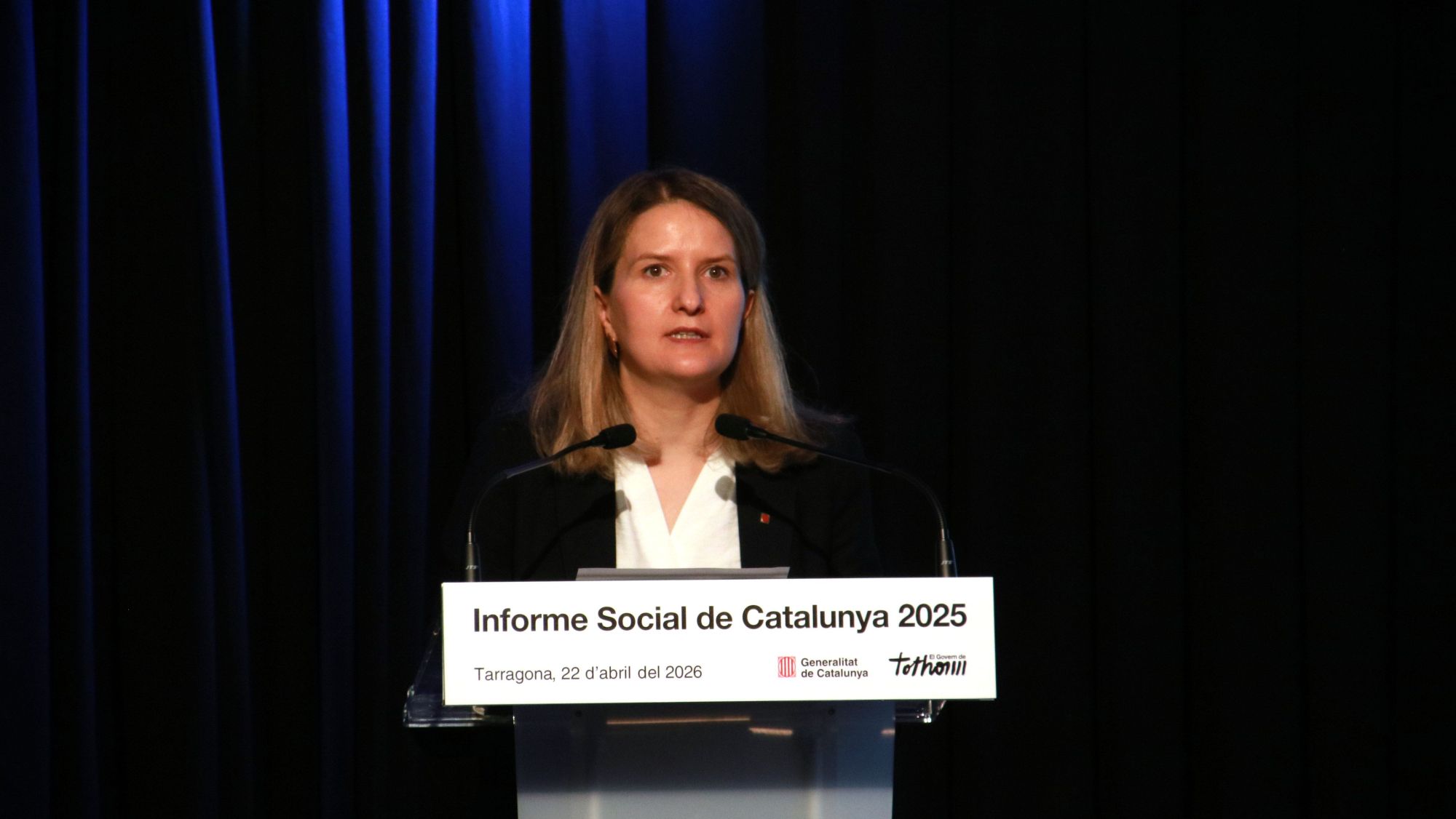 La consellera de Drets Socials i Inclusió, Mònica Martínez Bravo, durant la seva intervenció en la presentació de l'Informe Social de Catalunya 2025 a Tarragona 1