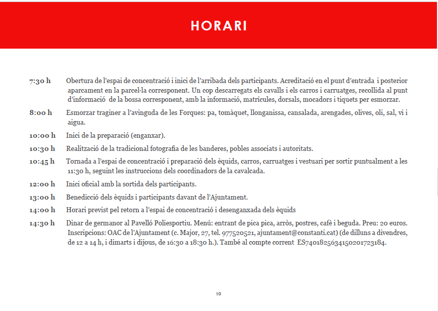 HORARIS XXIX TROBADA NACIONAL TRES TOMBS