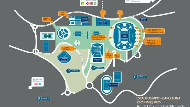 Mapa dels accessos pel concert de Bad Bunny a Barcelona