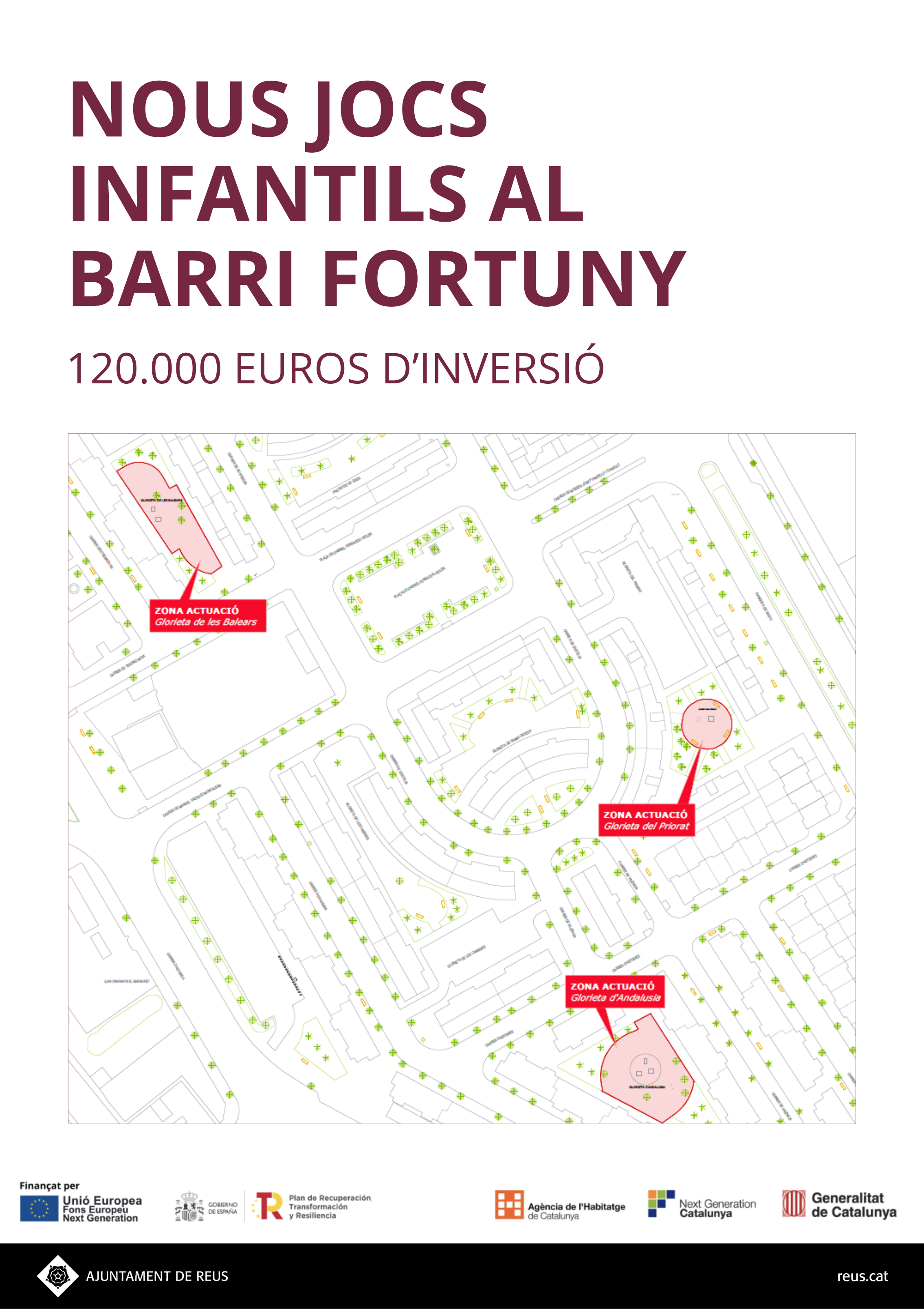 Plànol ubucacions nous jocs infantils al barri Fortuny de Reus