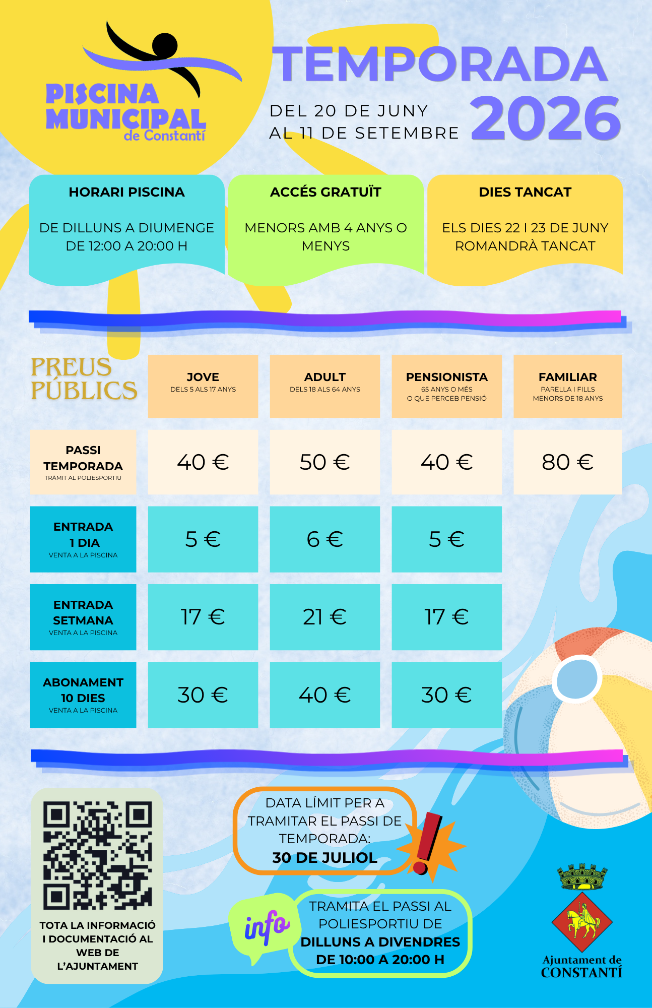 Piscina Cosntantí Preus 2026