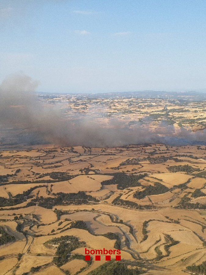 Columna de fum en el marc d'un incendi agrícola a Talavera