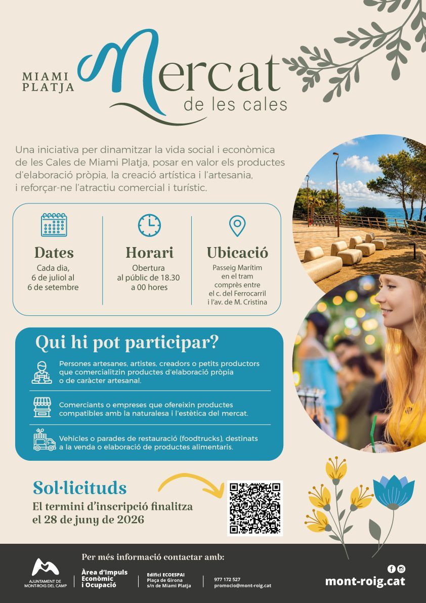 Cartell d'inscripcions al Mercat de les Cales de Miami Platja 2026