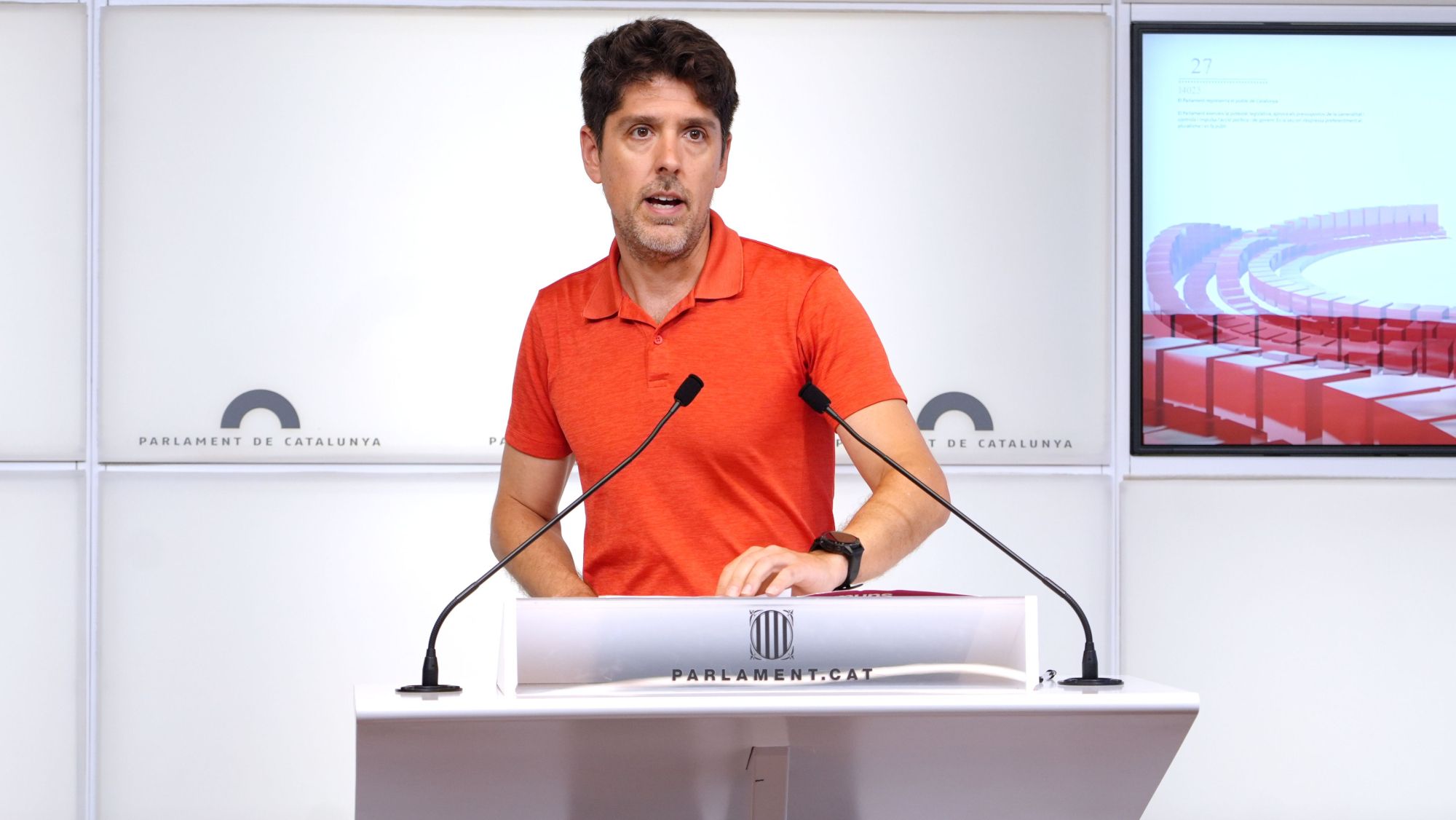 El portaveu dels Comuns al Parlament, David Cid, compareix en una roda de premsa aquest dimarts