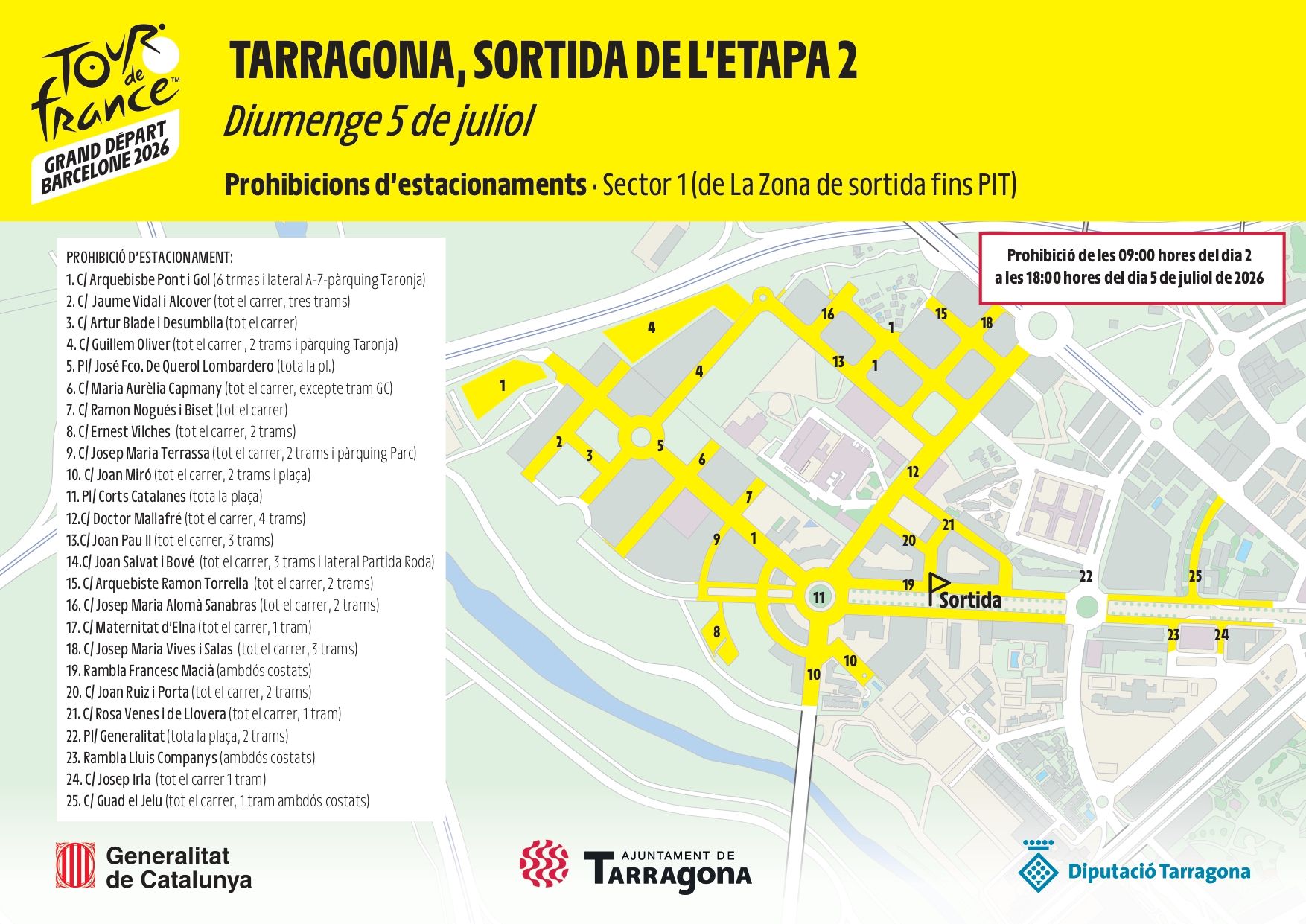 Mapa de prohibició d'estacionaments pel Tour de França al Parc Francolí de Tarragona