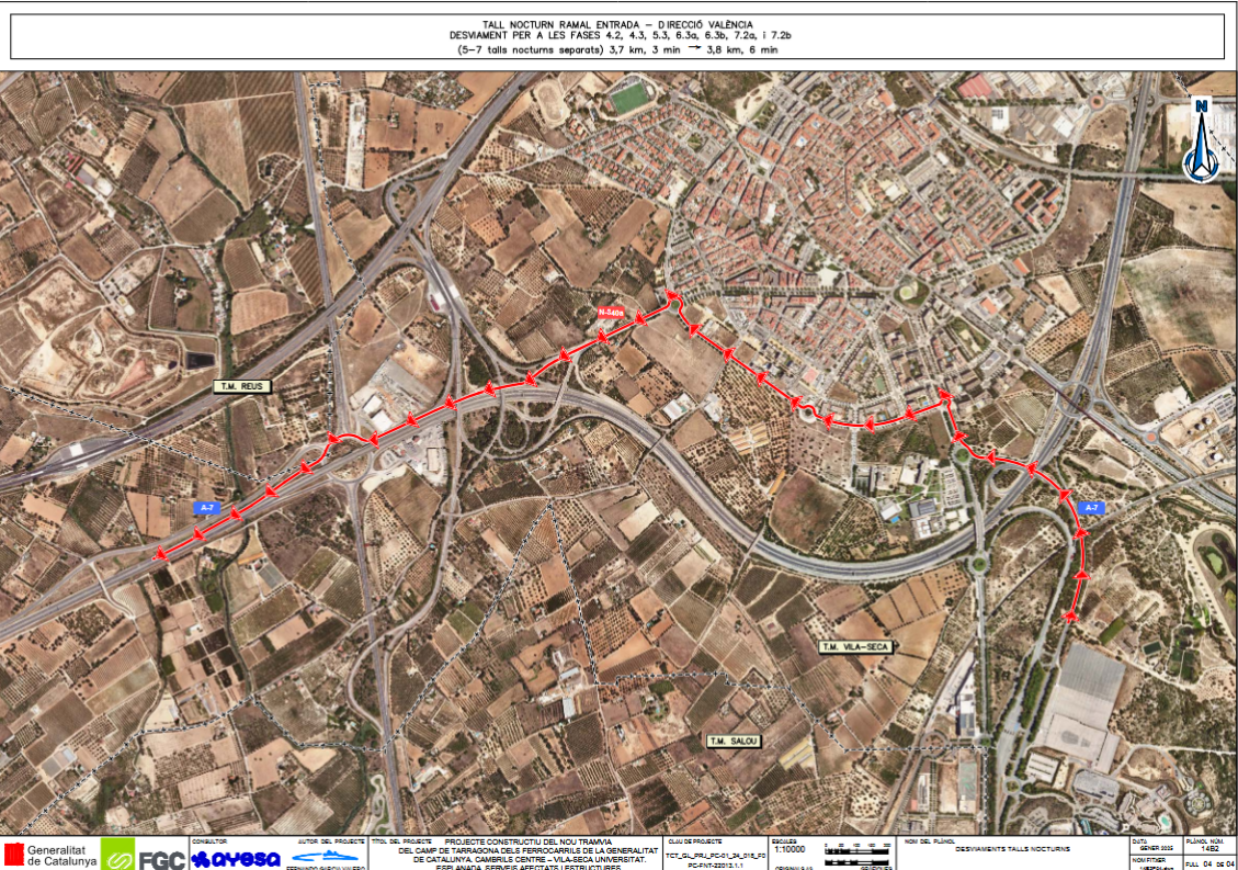 Desviaments des de PortAventura, passant per Vila seca, per sortir a l'A 7 a causa del tall de la T 319 pels treballs de construcció d'un pont pel futur TramCamp