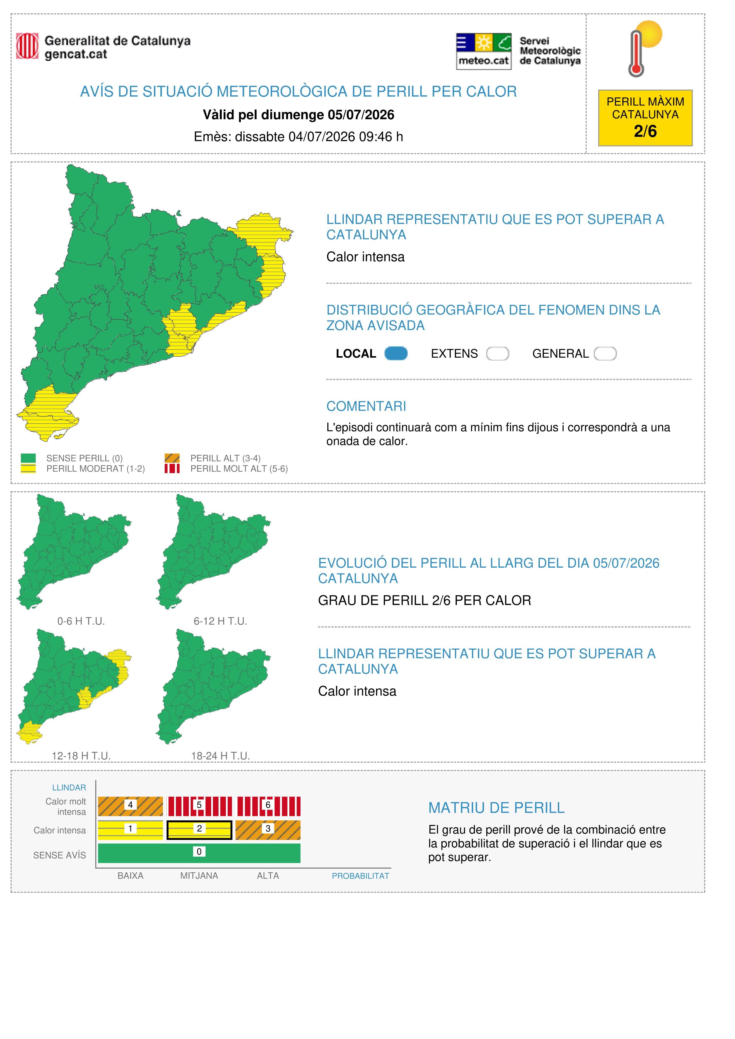 Avisos per onada de calor el 5 de juliol del 2026