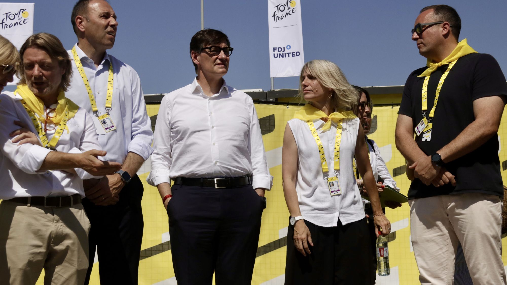 El president de la Generalitat, Salvador Illa, amb el conseller Álvarez i l’alcaldessa de Granollers al Village
