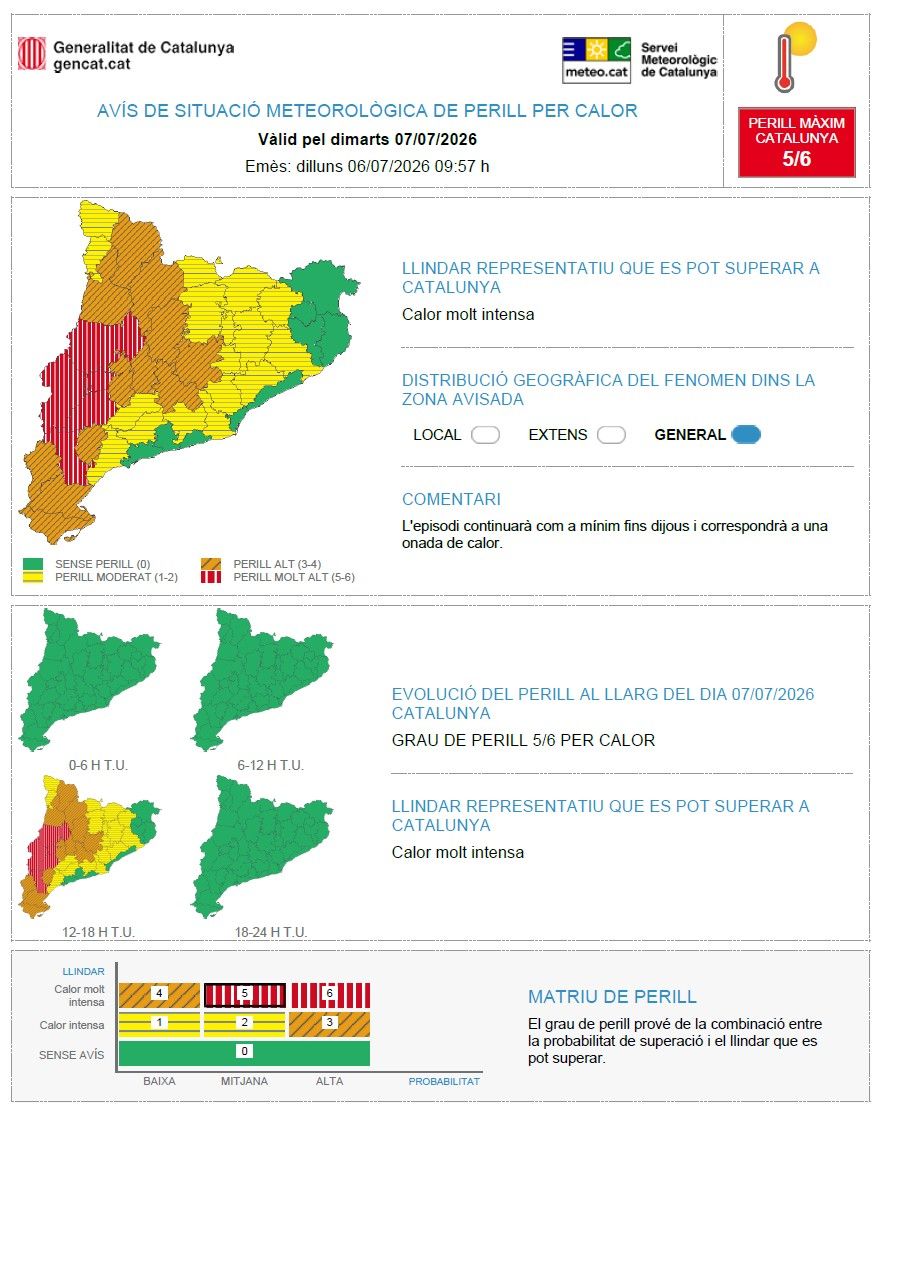 Mapa d'avisos per calor el 7 de juliol del 2026