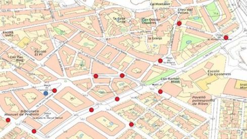 Mapa amb les noves zones on s'implementa l'ús del clauer a Sant Pere de Ribes