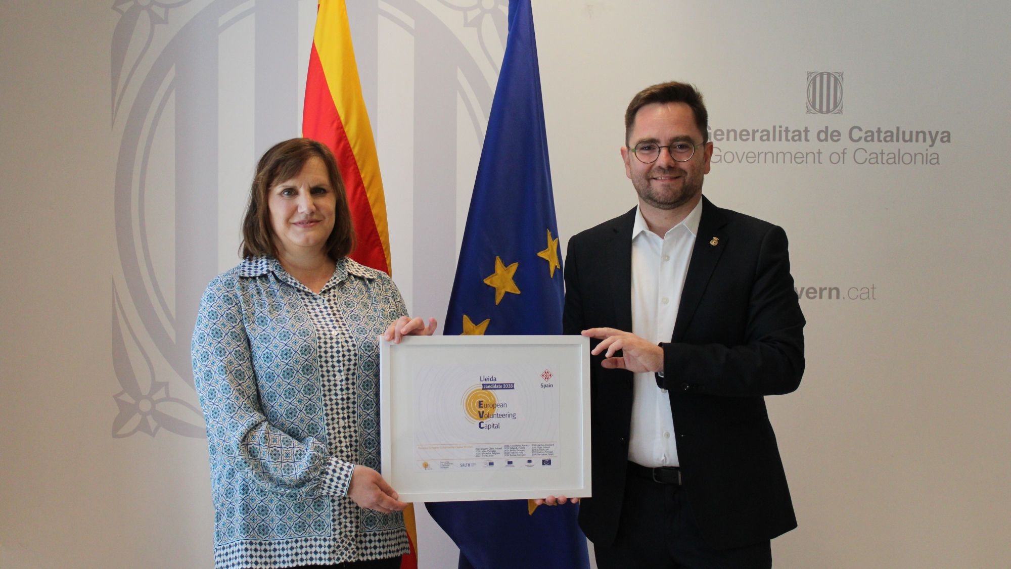El regidor Roberto Pino ha rebut el diploma acreditatiu de Lleida com a candidata a la Capital Europea del Voluntariat 2028