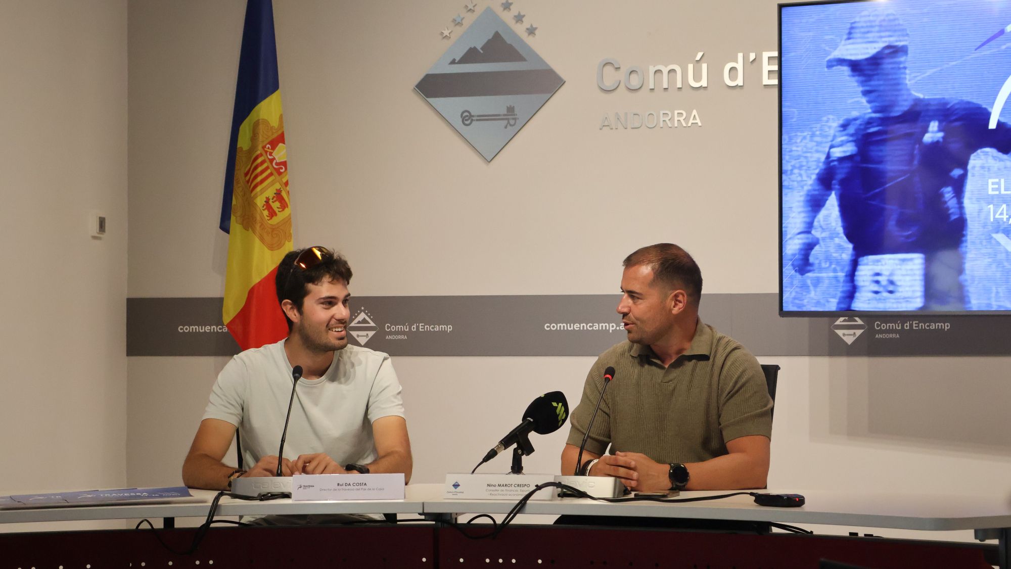 Nino Marot Crespo, conseller d'Esports, Reactivació econòmica i Finances del comú d'Encamp, i Rui Da Costa, director de la Travessa del Pas de la Casa 2026