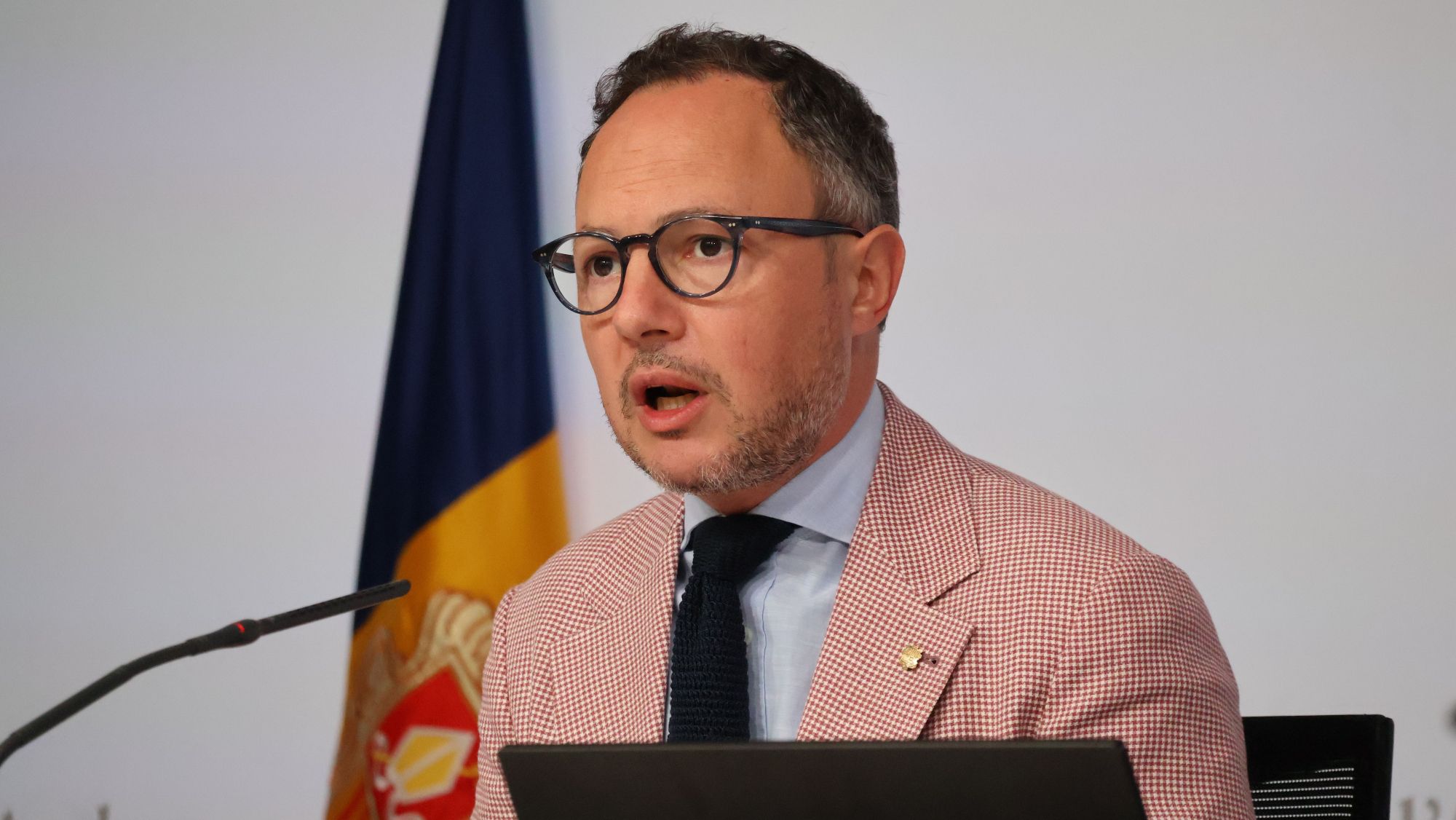 El cap de Govern, Xavier Espot, durant la presentació del reglament sobre el referèndum consultiu al Principat d’Andorra