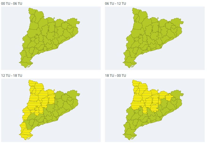 Avisos per intensitat de pluja el 3 d'agost