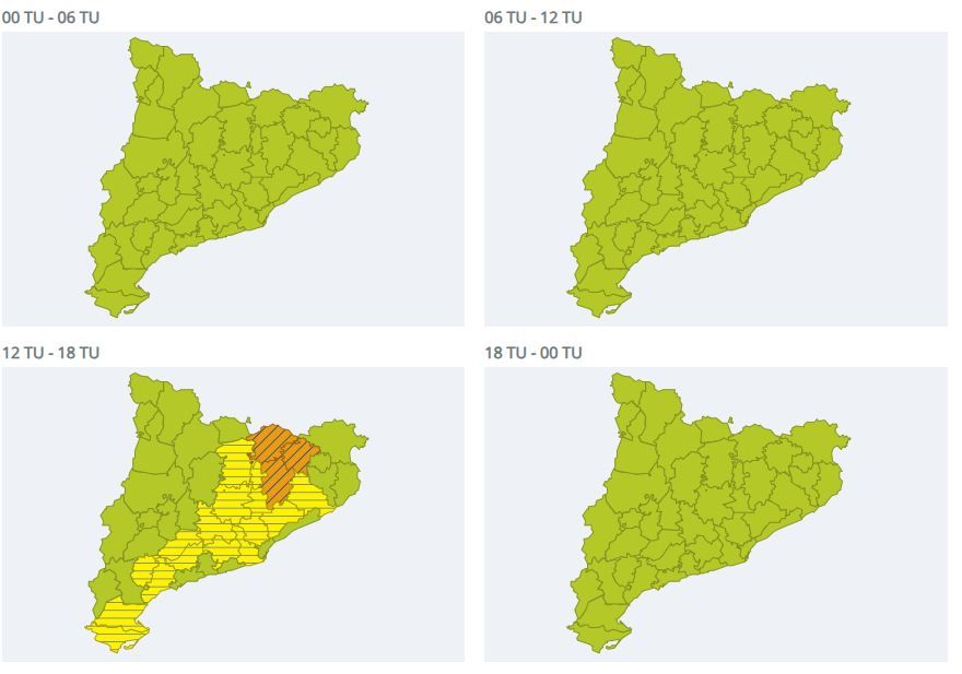 Avisos per intensitat de pluja el 4 d'agost