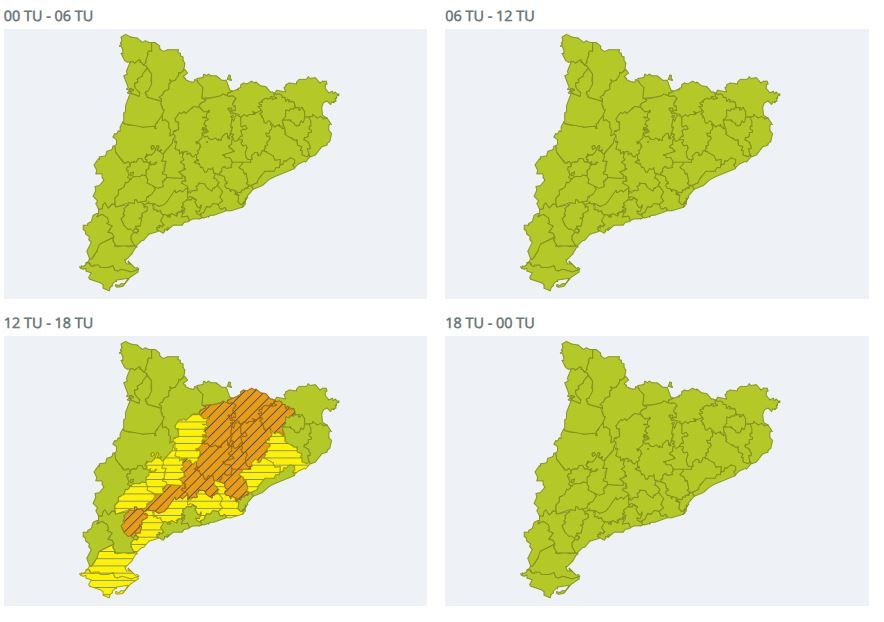 Avisos per intensitat de pluja el 4 d'agost