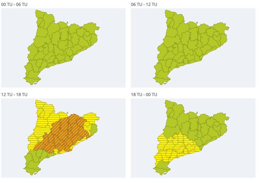 Avisos per intensitat de pluja en 30 minuts el 6 d'agost