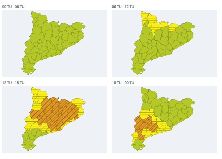 Avisos per pluges intenses el 6 d'agost