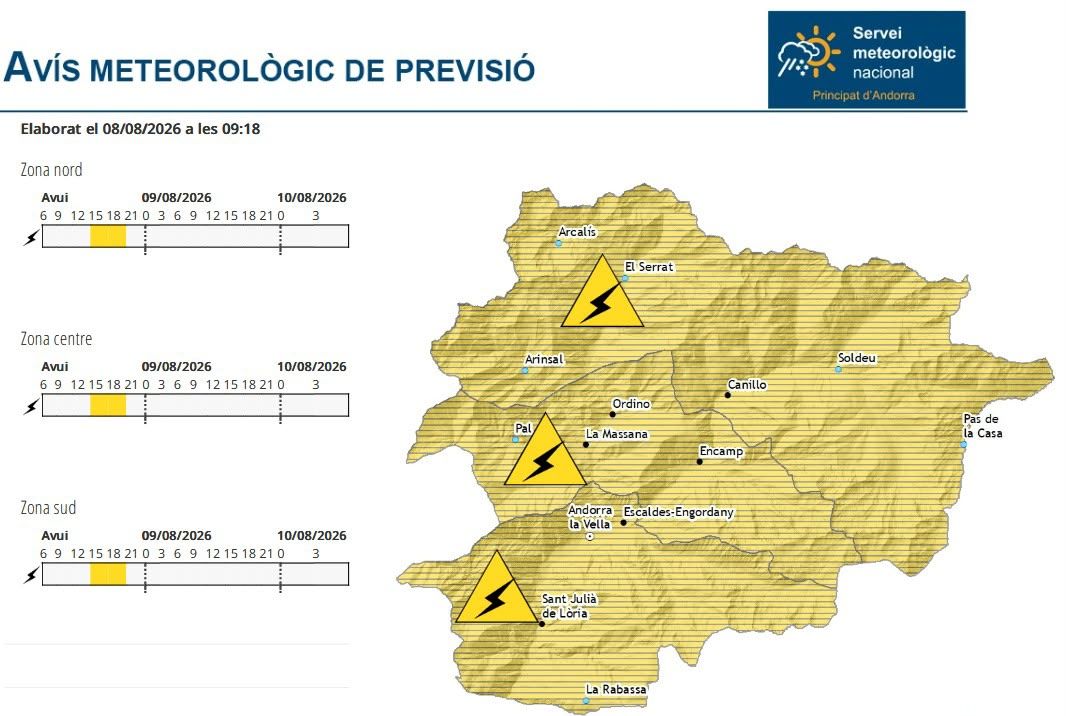L'avís groc activat pel Servei Meteorològic per aquest dissabte a la tarda