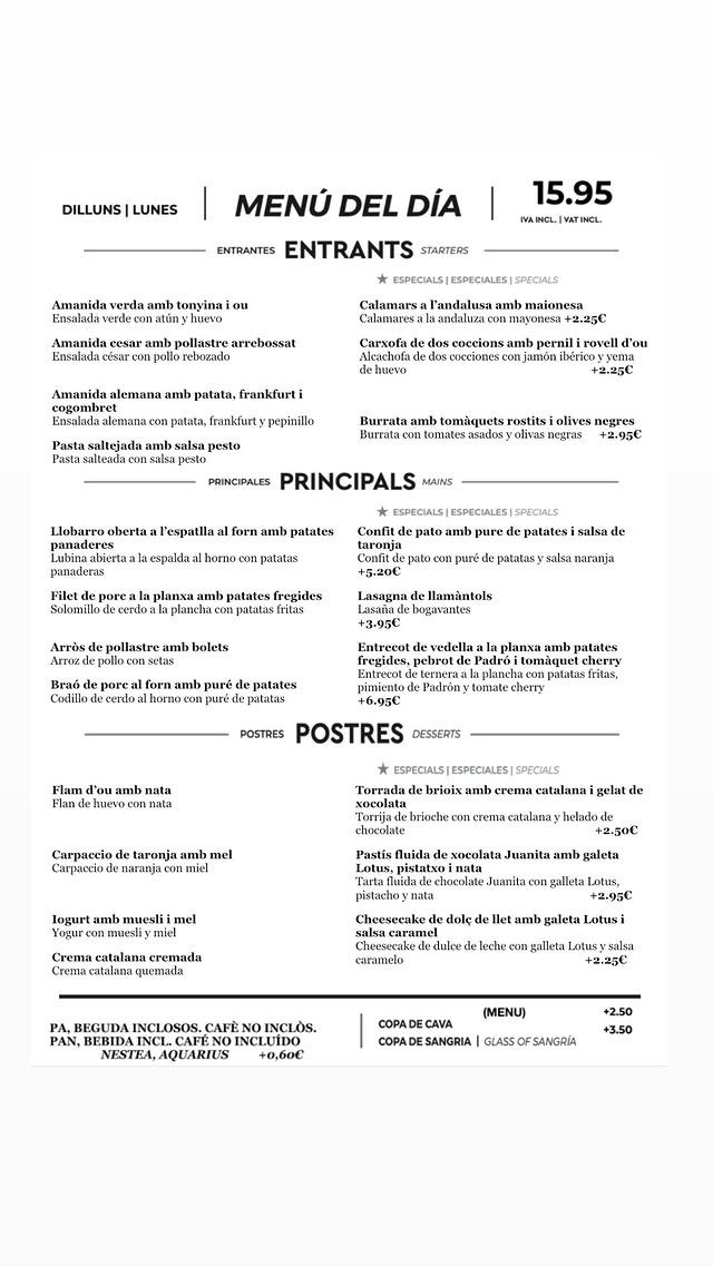 Menú diari del restaurant La Fonda de Tarragona, en castellà i en català