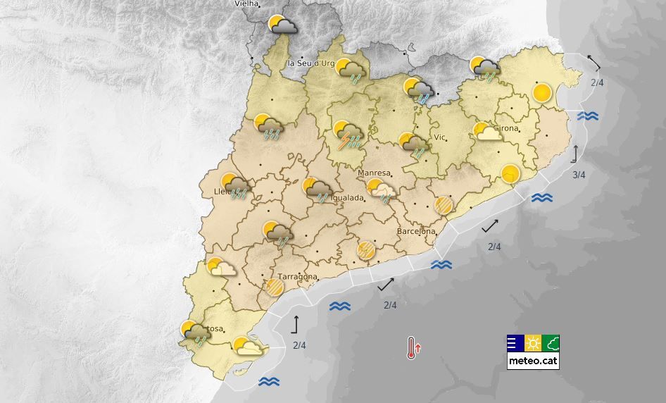 Previsió de pluges amb avisos activats per calor aquest divendres 14 d'agost
