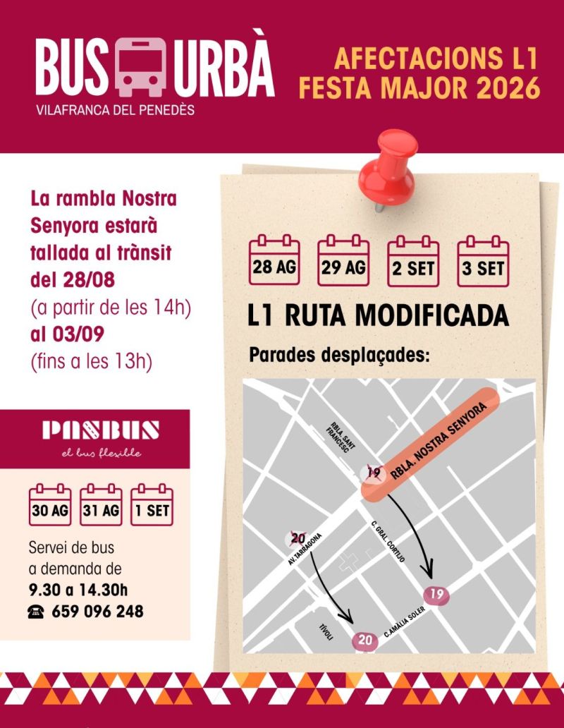 Afectacions al bus urbà per la Festa Major de Vilafranca