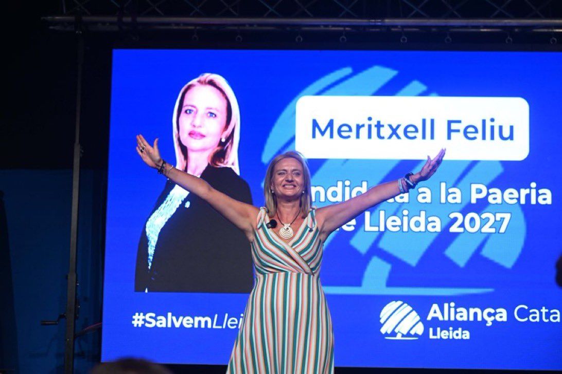 Meritxell Feliu, durante el acto de presentación de su candidatura a la alcaldía de Lleida. Imagen: Aliança Catalana.