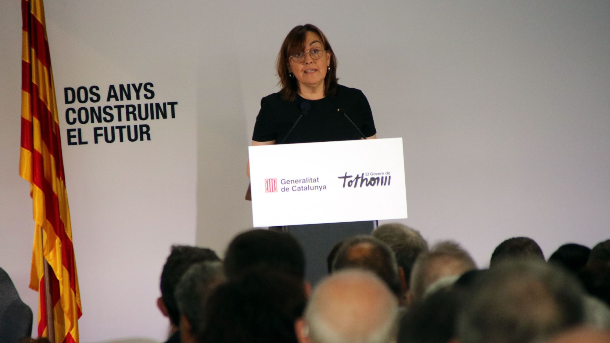 Pla mig de la consellera durant l'acte d'aquest dissabte a Girona