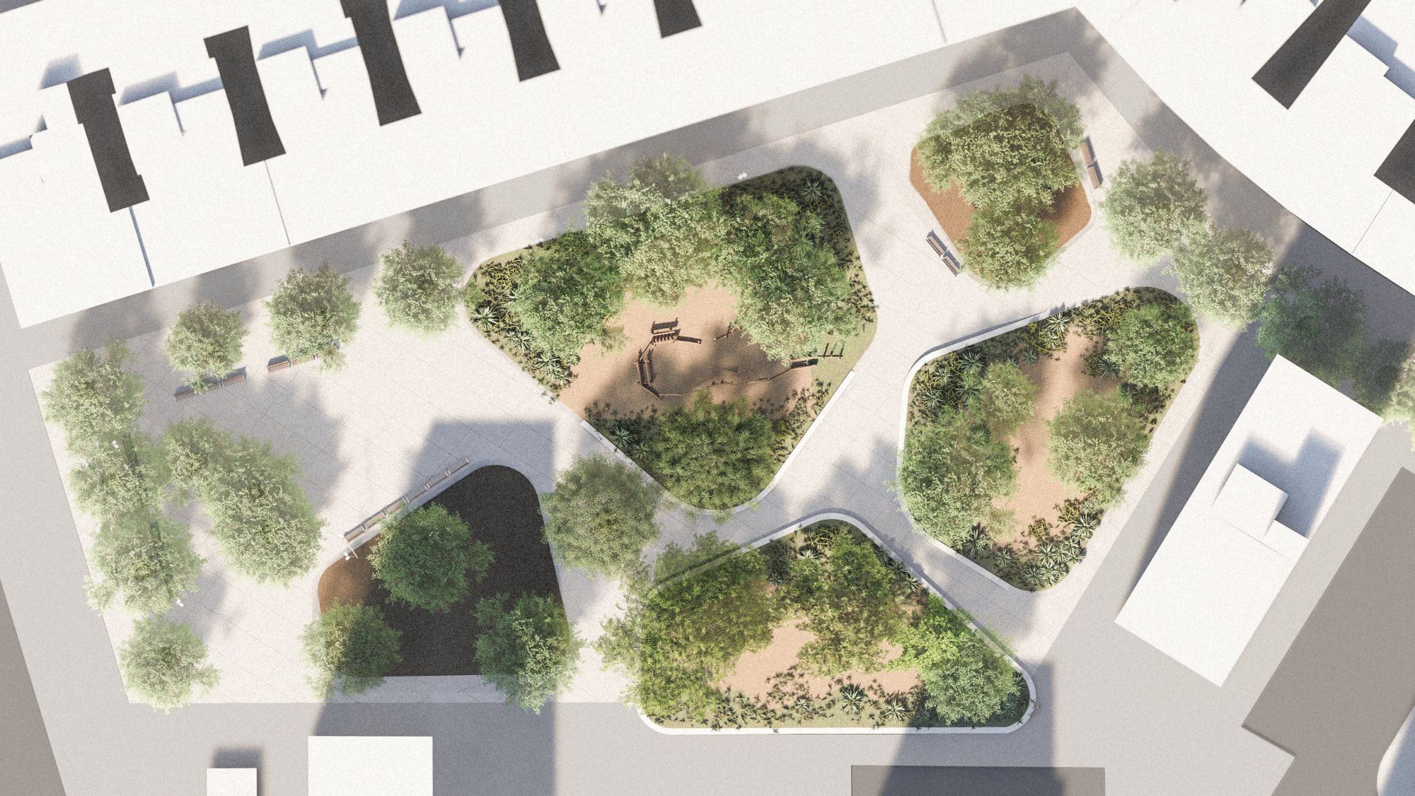 Render de la renovada plaça del vint i cinc d'octubre de Sant Adrià de Besòs