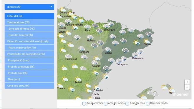 Previsió de pluges per dimarts