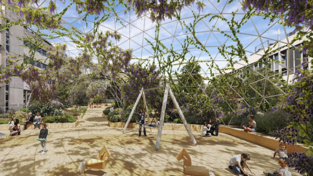 Render de com podría quedar la Plaça de les Tretze Roses