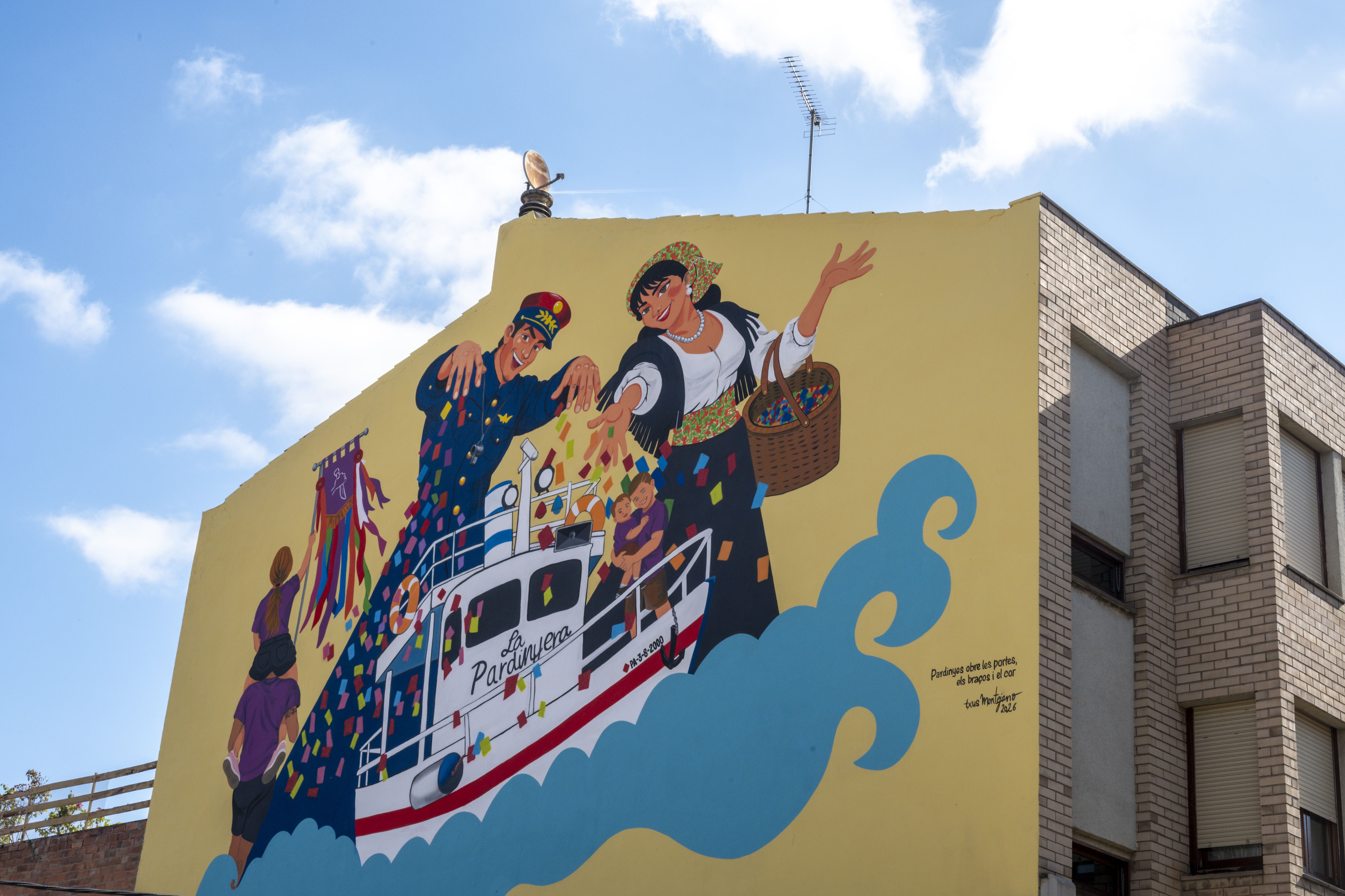 Mural de Txus Montejano al carrer Jaume d’Agramunt, dedicat a les festes populars de Pardinyes i a la figura de la Pardinyera. @Rafa Ariño