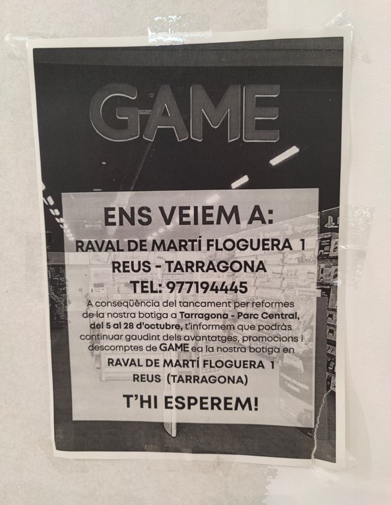 Cartell d'informació del tancament per reformes de GAME