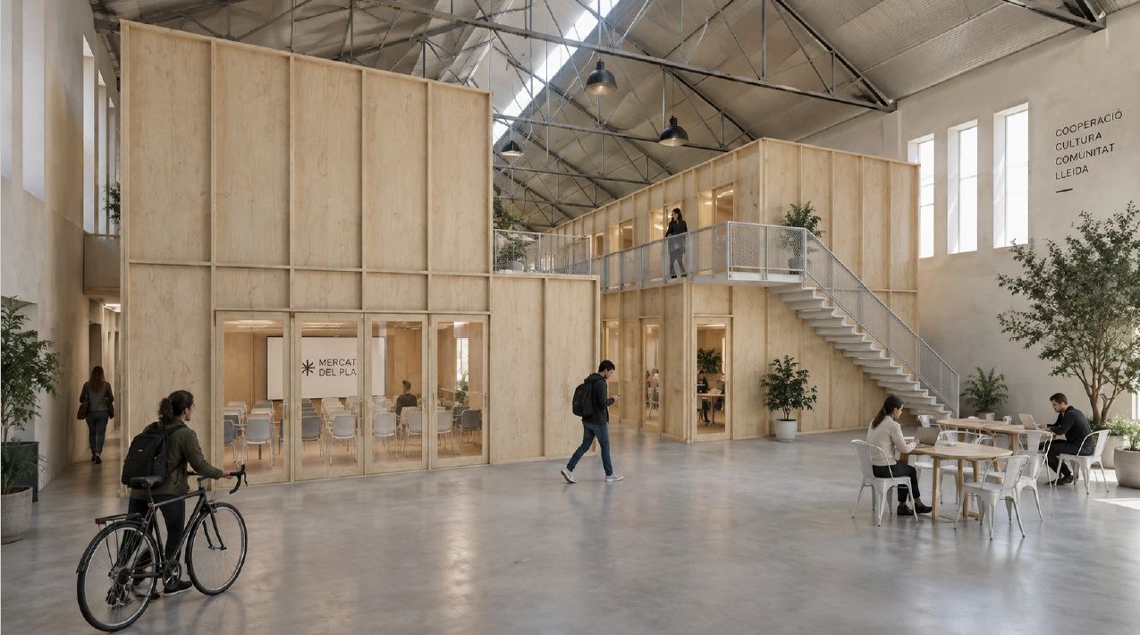 Imagen virtual del interior del Mercat del Pla una vez ejecutado el proyecto del nuevo polo cooperativo.