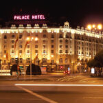 Night view of Palace Hotel in Madrid (Spain), built in 1912.