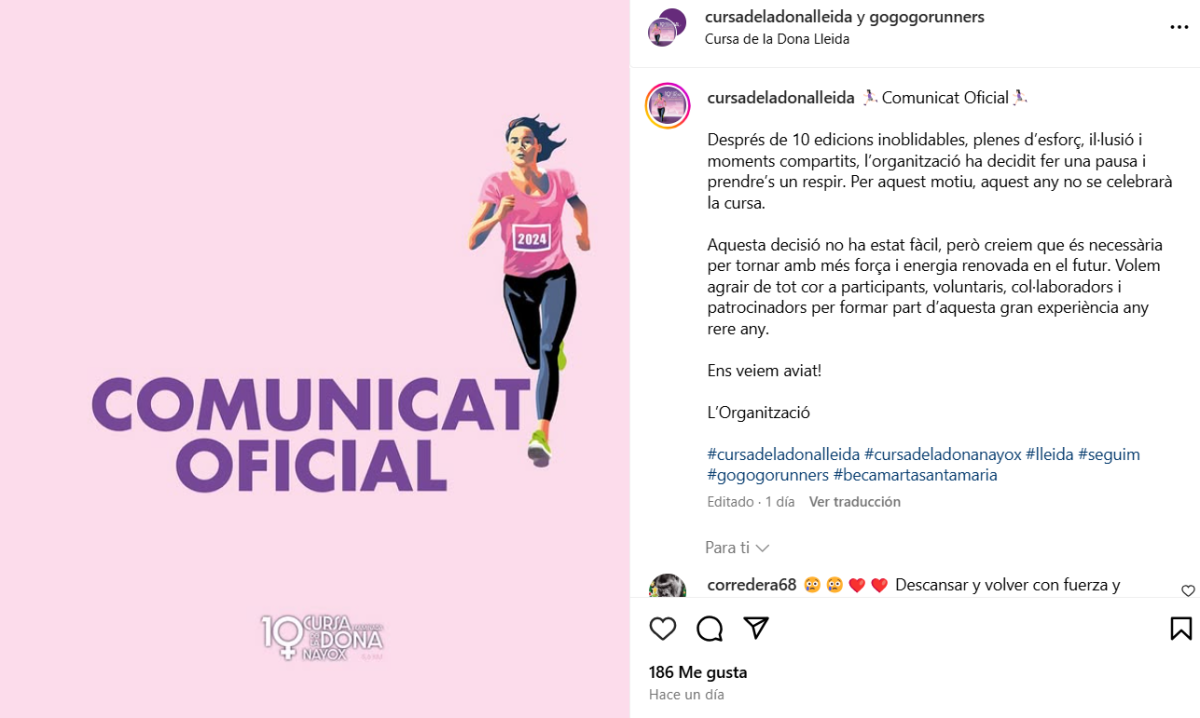 comunicado Cursa Dona Lleida