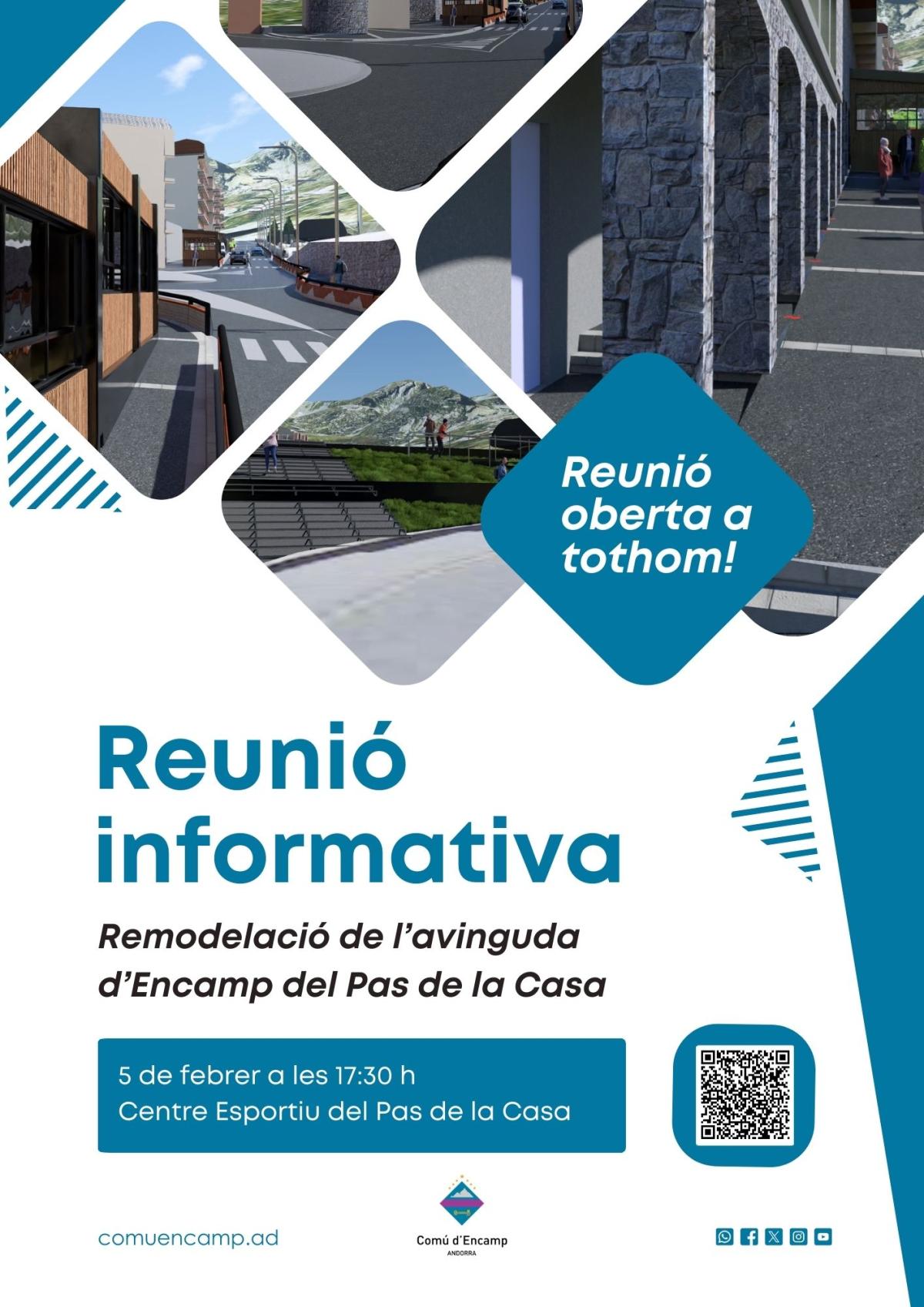 El cartell que anuncia la reunió informativa al Pas de la Casa sobre la remodelació de l'avinguda d'Encamp