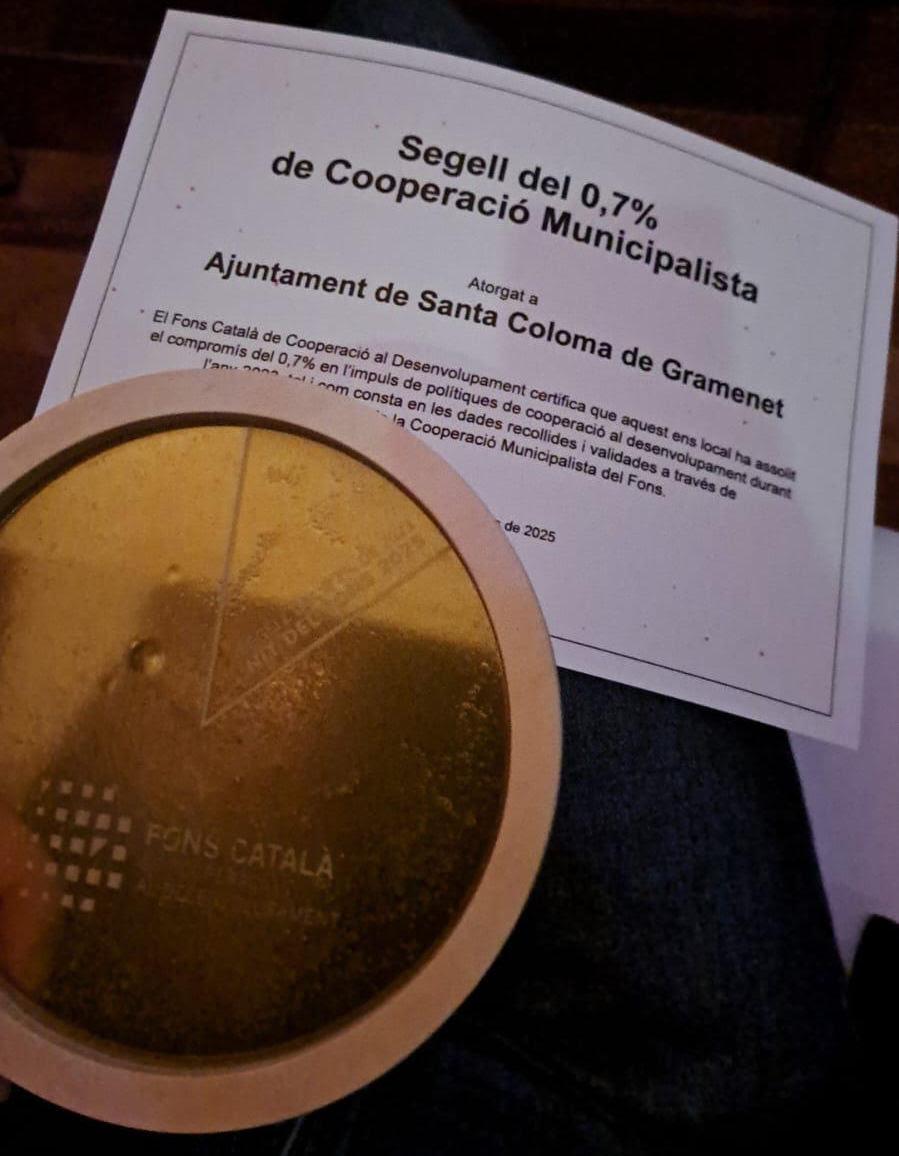 L'Ajuntament de Santa Coloma guardonat per la seva aposta per les polítiques de cooperació i desenvolupament