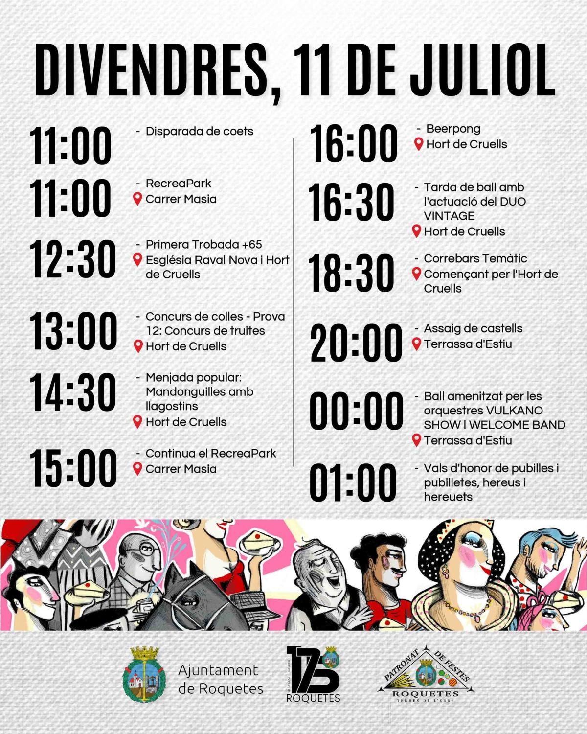 Programació Festa Major Roquetes 11 de juliol